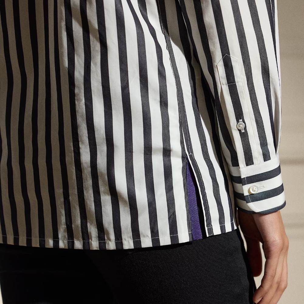 Capri Relaxed Fit Striped Cotton Shirt Ralph Lauren Collection White/Black 8 - Picture 2 of 8
